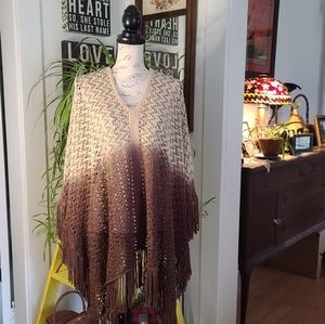 Shaw cape knit fringe v neck